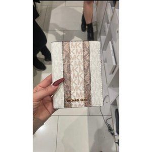 Michael Kors Jet Set Logo Stripe Passport Wallet Powderblush Multi